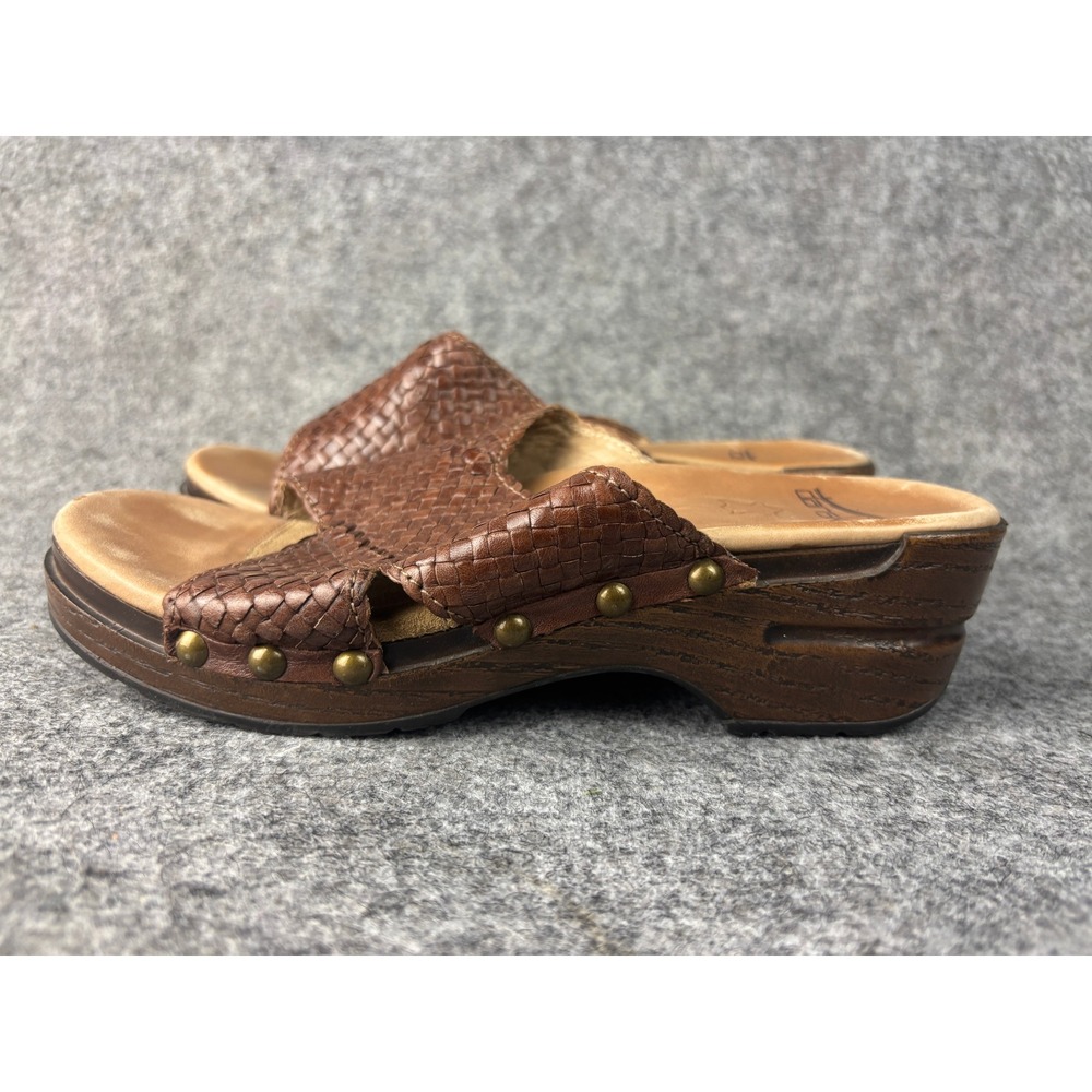 Dansko Woven Slide Sandals Women 37 Brown Leather Studded Platform‎ Clogs